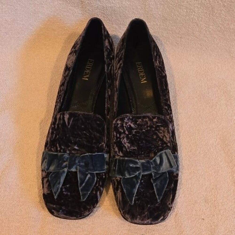 NWOT Erdem Crushed Velvet Heels w/ Bow - Picture 4 of 11